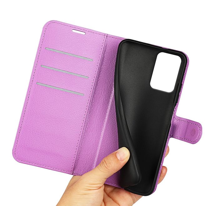 Motorola Moto G85 5G Handy Hülle - Litchi Leder Bookcover Series - purpur