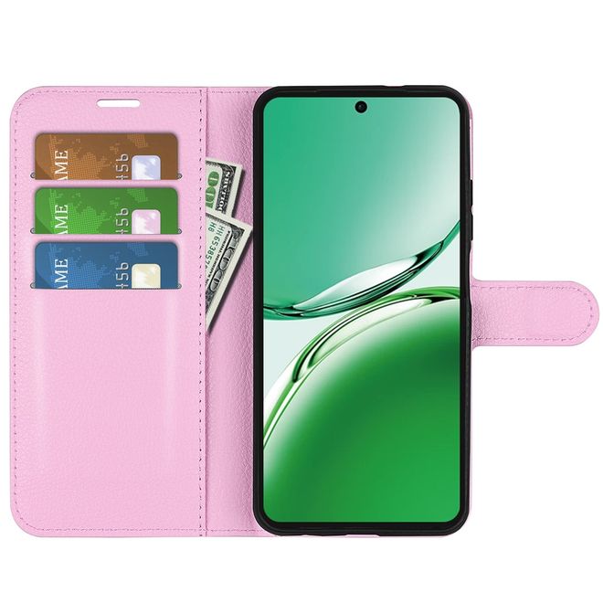 Oppo Reno12 F 5G Handy Hülle - Litchi Leder Bookcover Series - rosa