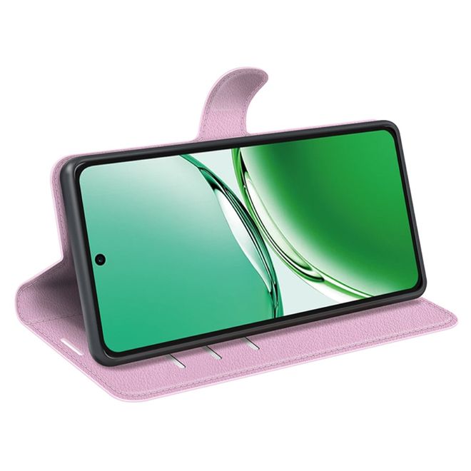 Oppo Reno12 F 5G Handy Hülle - Litchi Leder Bookcover Series - rosa