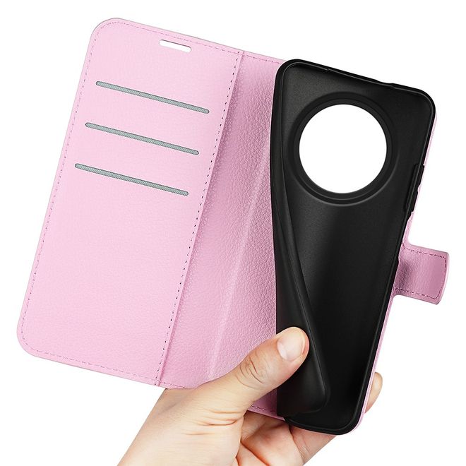 Oppo Reno12 F 5G Handy Hülle - Litchi Leder Bookcover Series - rosa