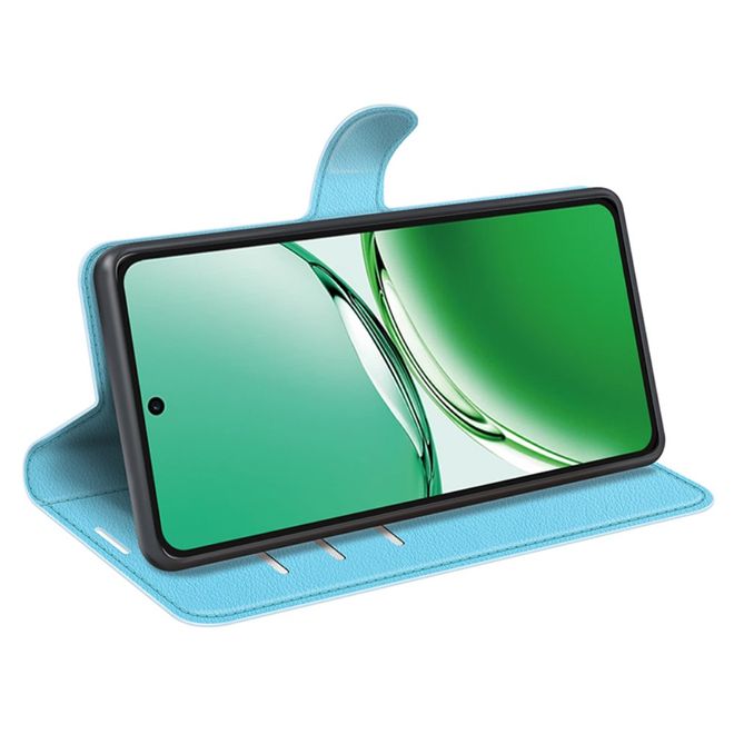 Oppo Reno12 F 5G Handy Hülle - Litchi Leder Bookcover Series - blau