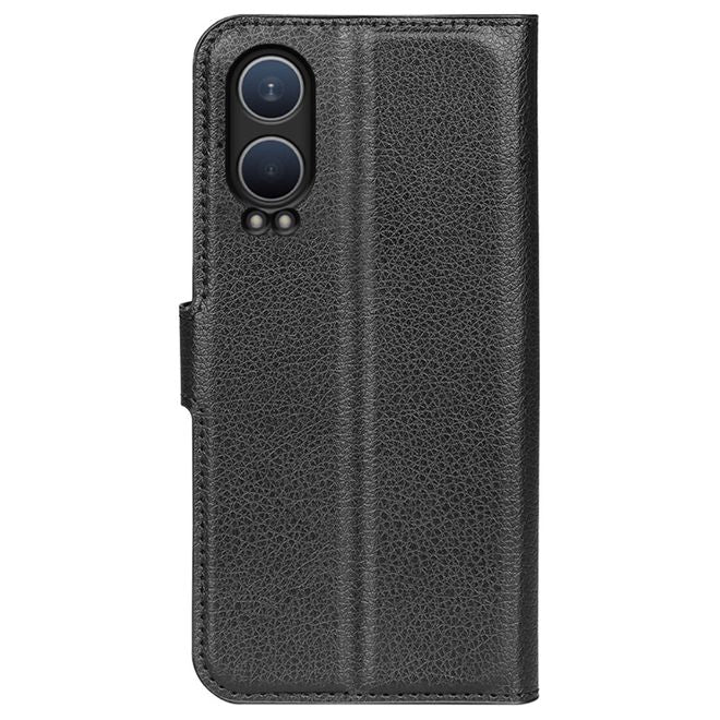 OnePlus Nord CE4 Lite 5G Handy Hülle - Litchi Leder Bookcover Series - schwarz