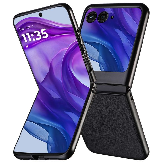 Motorola Razr 50 5G Handy Hülle - Litchi Leder Hardcase Series - schwarz