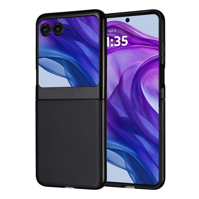 Motorola Razr 50 5G Handy Hülle - Litchi Leder Hardcase Series - schwarz