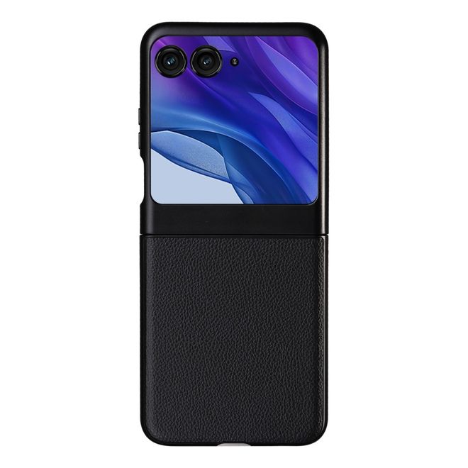 Motorola Razr 50 5G Handy Hülle - Litchi Leder Hardcase Series - schwarz