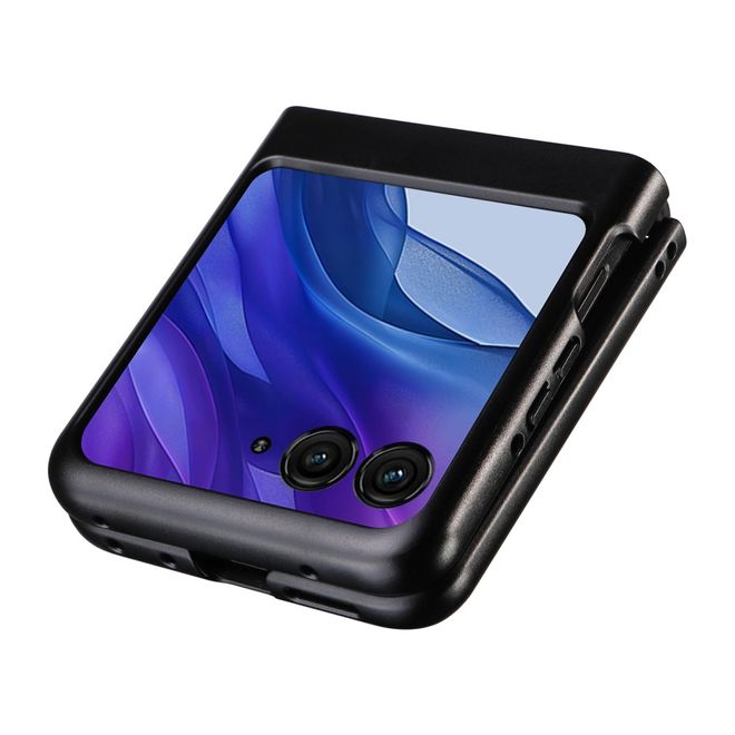 Motorola Razr 50 5G Handy Hülle - Litchi Leder Hardcase Series - schwarz
