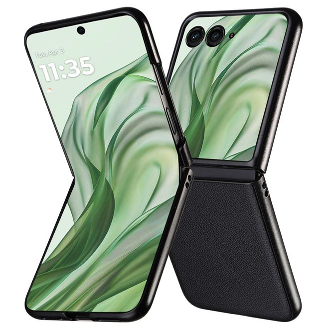 Motorola Razr 50 Ultra 5G Handy Hülle - Litchi Leder Hardcase Series - schwarz