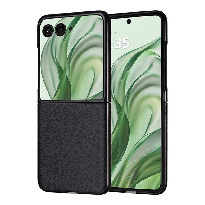 Motorola Razr 50 Ultra 5G Handy Hülle - Litchi Leder Hardcase Series - schwarz