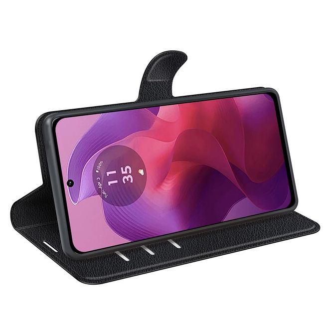 Motorola Moto E14 4G / G04 4G / G04s 4G / G24 4G Handy Hülle - Litchi Leder Bookcover Series - schwarz