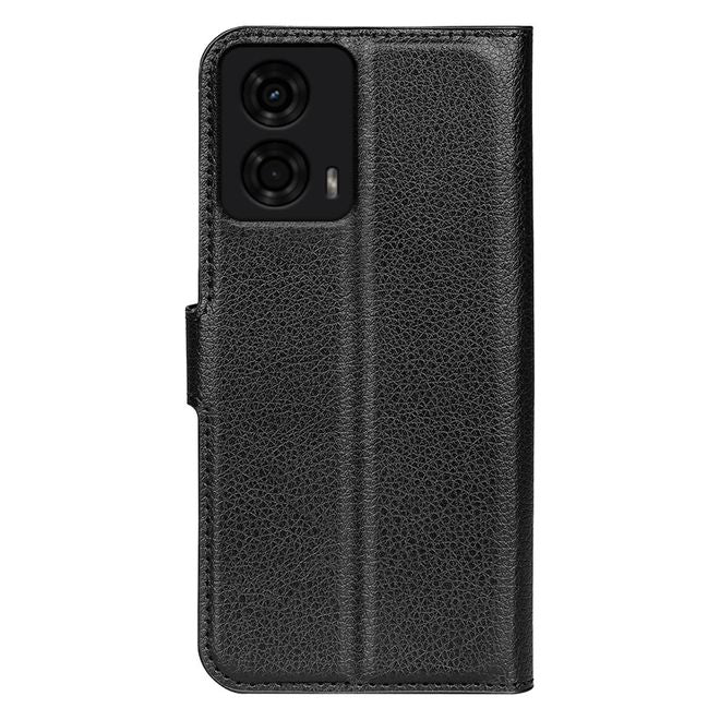 Motorola Moto E14 4G / G04 4G / G04s 4G / G24 4G Handy Hülle - Litchi Leder Bookcover Series - schwarz