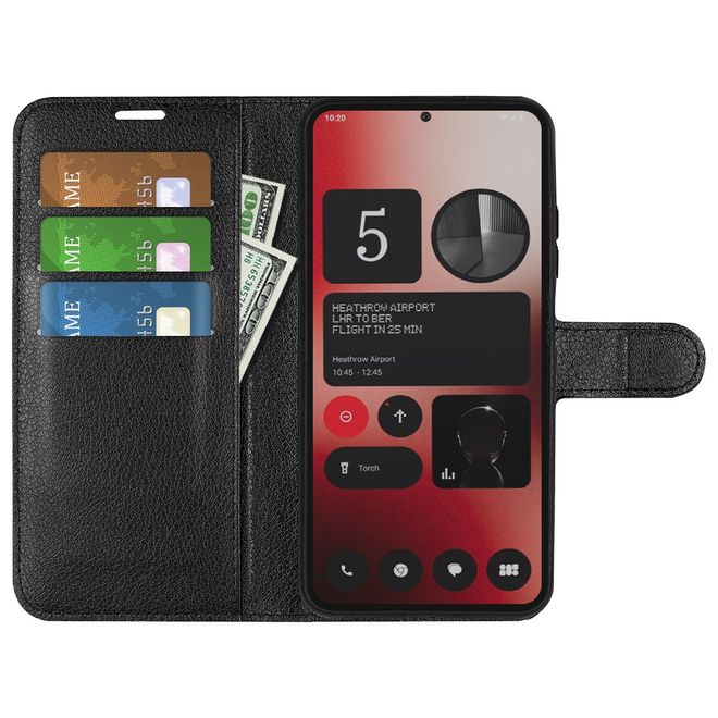 Nothing Phone (2a) / (2a) Plus Handy Hülle - Litchi Leder Bookcover Series - schwarz