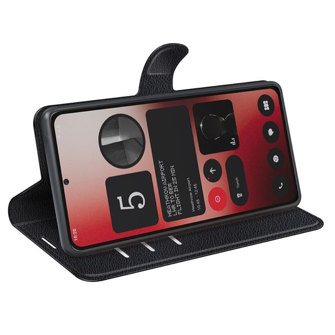Nothing Phone (2a) / (2a) Plus Handy Hülle - Litchi Leder Bookcover Series - schwarz