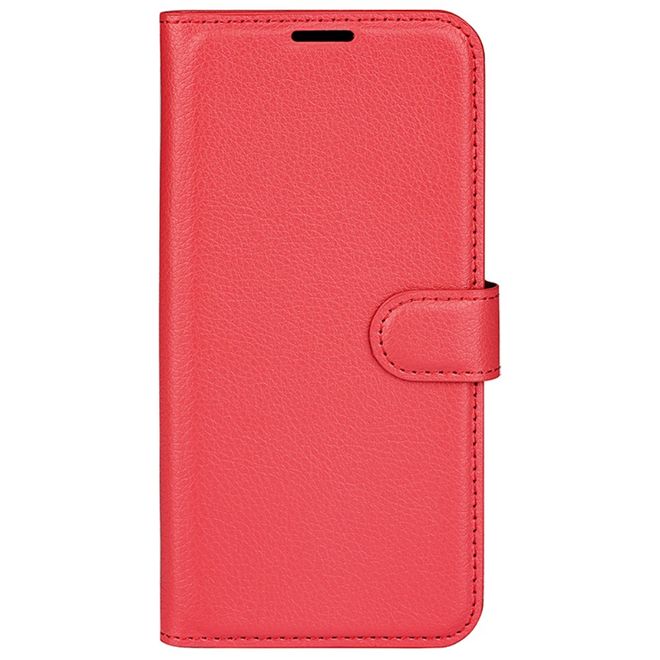 iPhone 16 Pro Max Phone Case - Litchi Leather Bookcover Series - Red