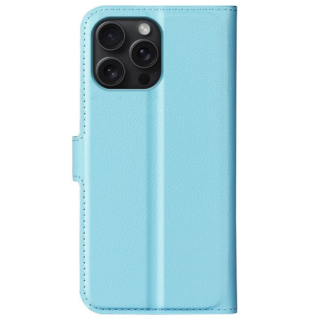 iPhone 16 Pro Max Phone Case - Litchi Leather Bookcover Series - Blue