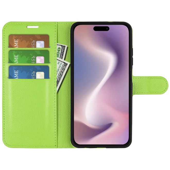 Étui pour iPhone 16 Pro Max - Collection Litchi Leather Bookcover - Vert