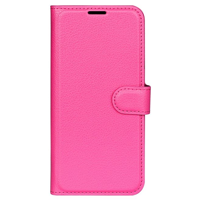 iPhone 16 Pro Max Phone Case - Litchi Leather Bookcover Series - Pink