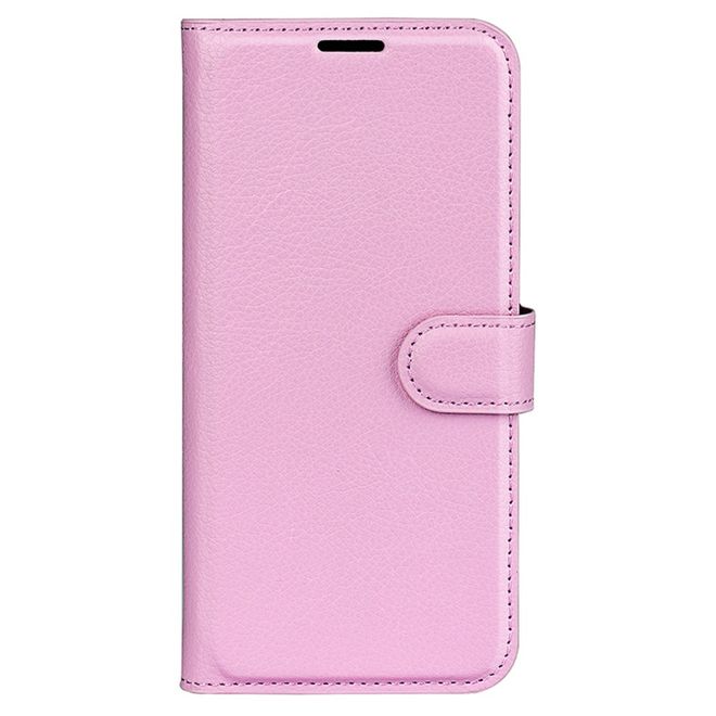 iPhone 16 Pro Handy Hülle - Litchi Leder Bookcover Series - rosa