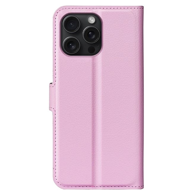 iPhone 16 Pro Handy Hülle - Litchi Leder Bookcover Series - rosa