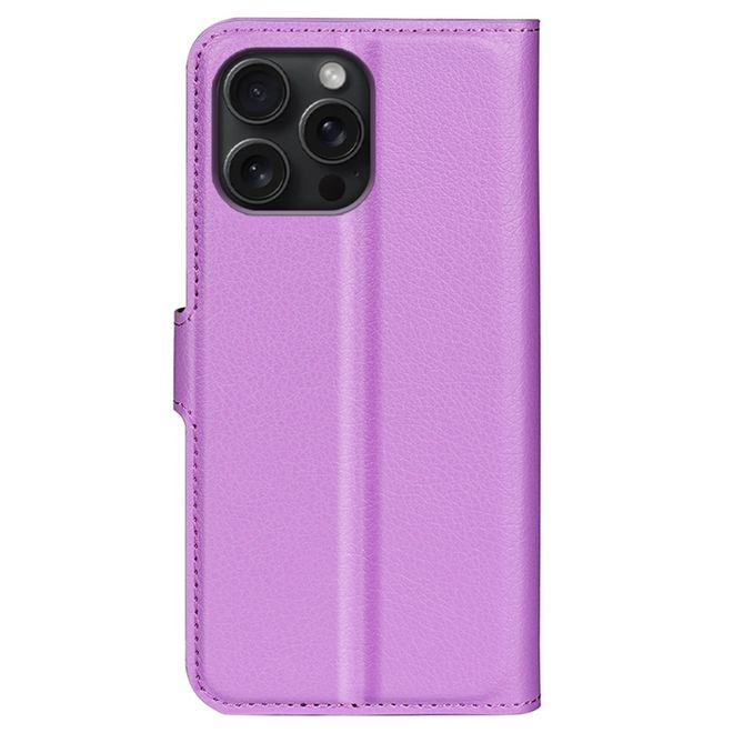 iPhone 16 Pro Handy Hülle - Litchi Leder Bookcover Series - purpur