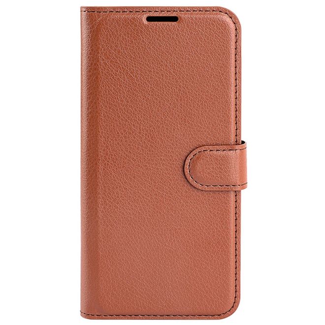 iPhone 16 Pro Phone Case - Litchi Leather Bookcover Series - Brown