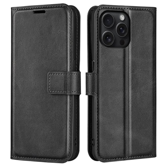 iPhone 16 Pro Handy Hülle - Classic II Leder Bookcover Series - schwarz