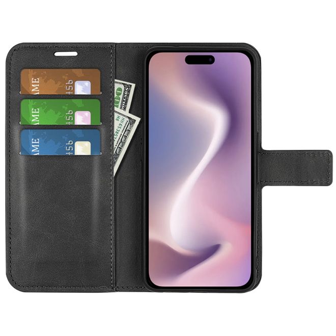 iPhone 16 Pro Handy Hülle - Classic II Leder Bookcover Series - schwarz