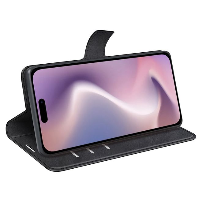 iPhone 16 Pro Handy Hülle - Classic II Leder Bookcover Series - schwarz
