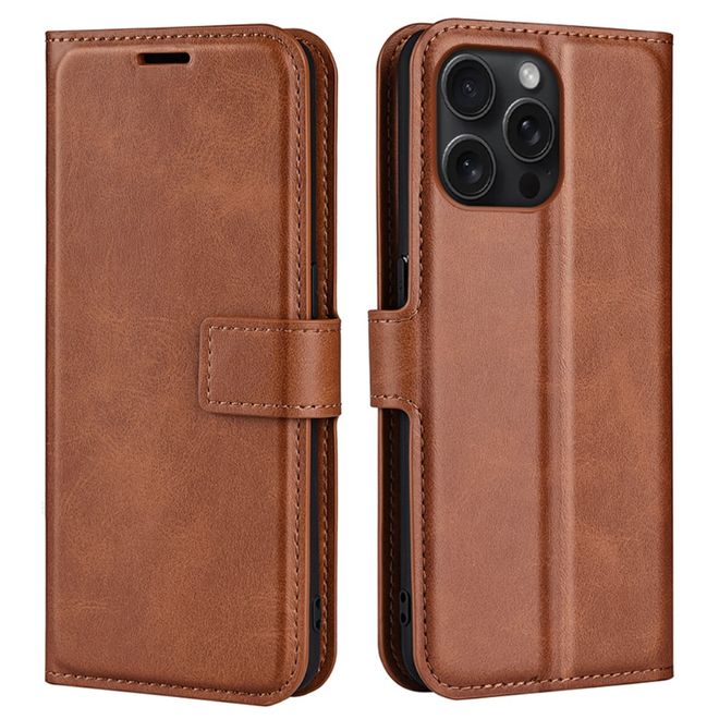 iPhone 16 Pro Handy Hülle - Classic II Leder Bookcover Series - hellbraun