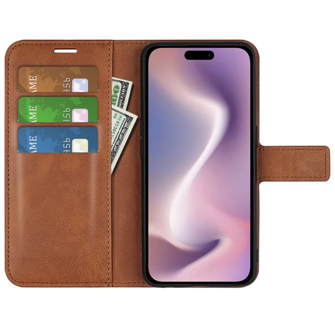 iPhone 16 Pro Handy Hülle - Classic II Leder Bookcover Series - hellbraun