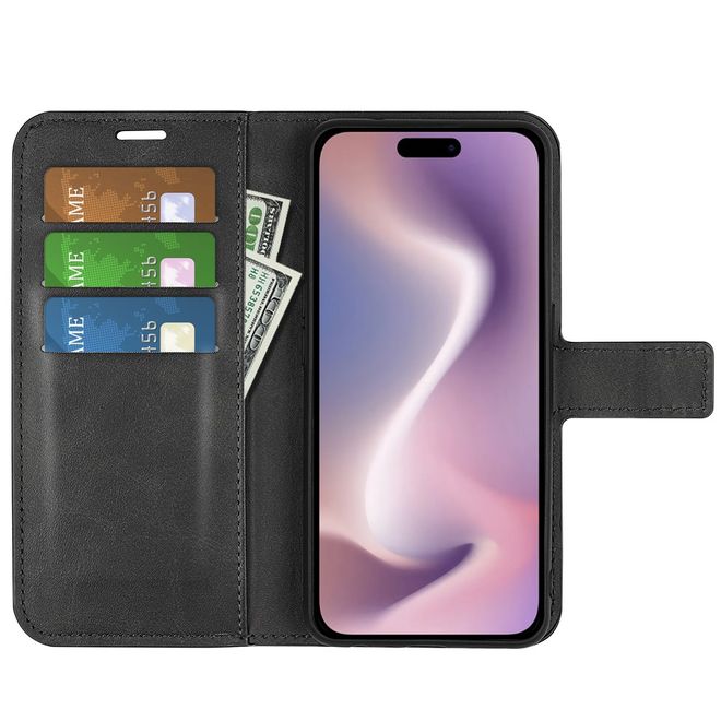 iPhone 16 Plus Phone Case - Classic II Leather Bookcover Series - Black