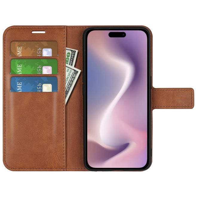 iPhone 16 Plus Phone Case - Classic II Leather Bookcover Series - Light Brown