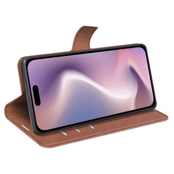 iPhone 16 Plus Phone Case - Classic II Leather Bookcover Series - Light Brown