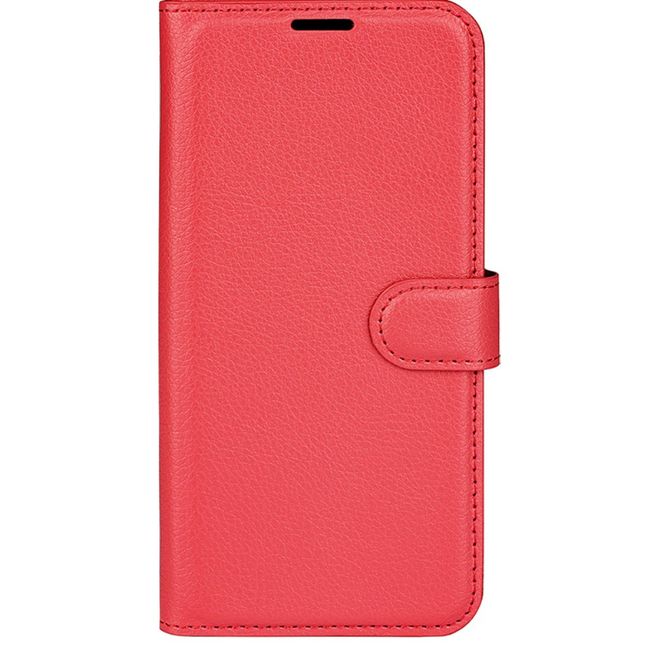 iPhone 16 Plus Phone Case - Litchi Leather Bookcover Series - Red