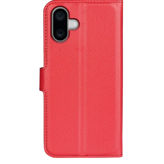 iPhone 16 Plus Phone Case - Litchi Leather Bookcover Series - Red