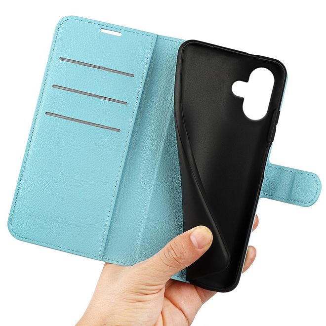 iPhone 16 Plus Phone Case - Litchi Leather Bookcover Series - Blue
