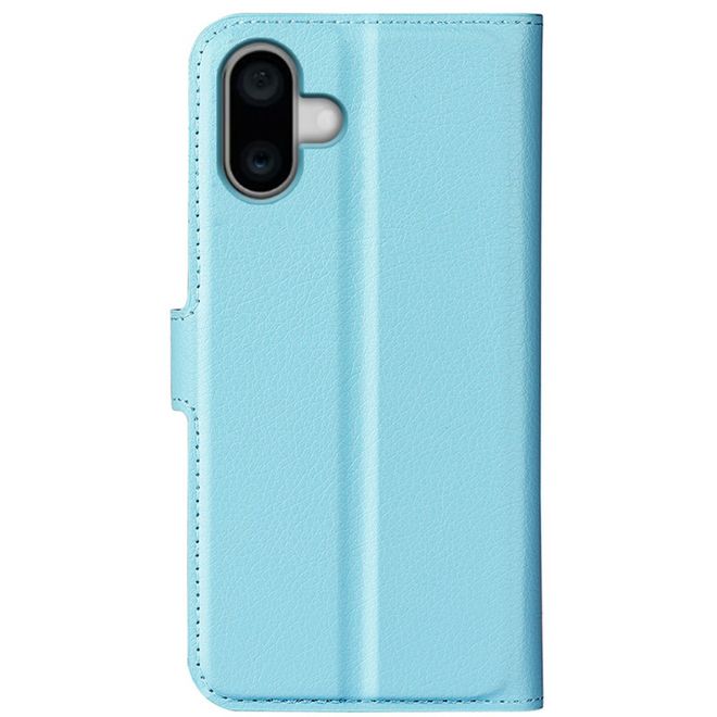 iPhone 16 Plus Phone Case - Litchi Leather Bookcover Series - Blue