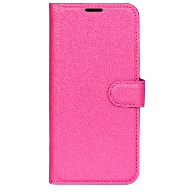 iPhone 16 Plus Phone Case - Litchi Leather Bookcover Series - Pink