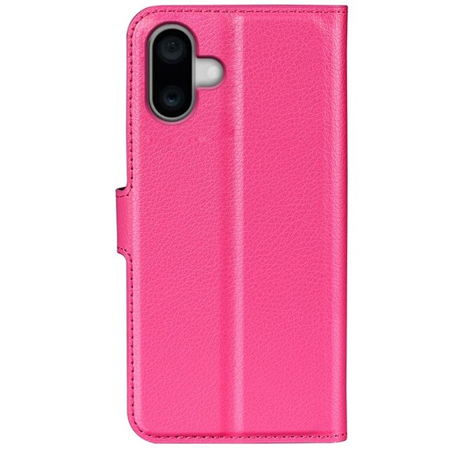 iPhone 16 Plus Phone Case - Litchi Leather Bookcover Series - Pink