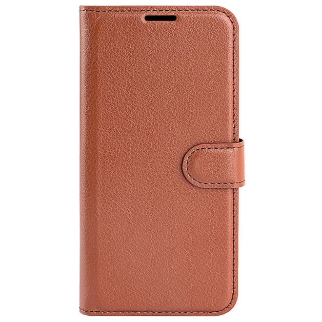 iPhone 16 Plus Phone Case - Litchi Leather Bookcover Series - Brown
