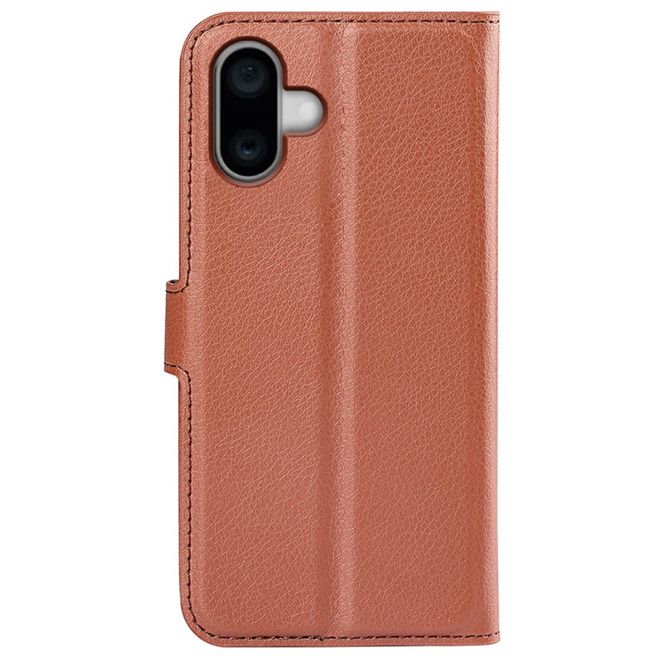 iPhone 16 Plus Phone Case - Litchi Leather Bookcover Series - Brown
