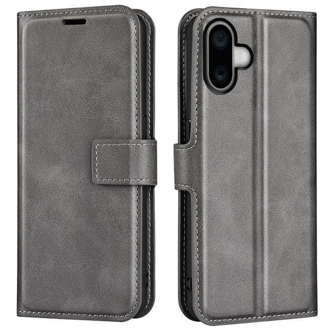 iPhone 16 Phone Case - Classic II Leather Bookcover Series - Grey