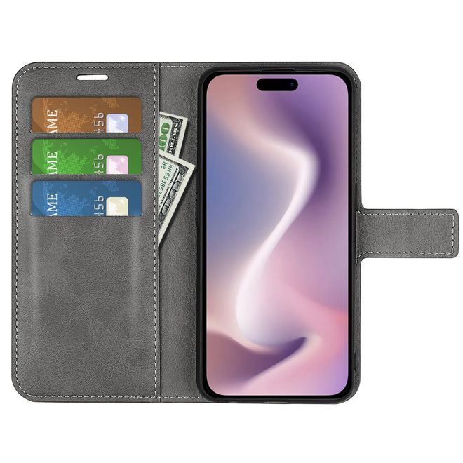 iPhone 16 Phone Case - Classic II Leather Bookcover Series - Grey