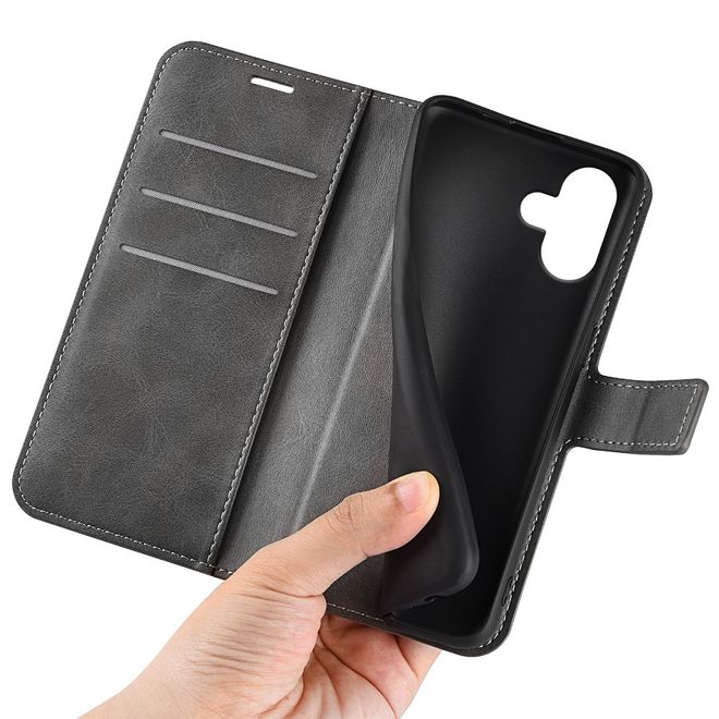 iPhone 16 Phone Case - Classic II Leather Bookcover Series - Grey