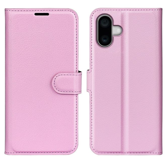 Étui pour iPhone 16 - Collection Litchi Leather Bookcover - Rose