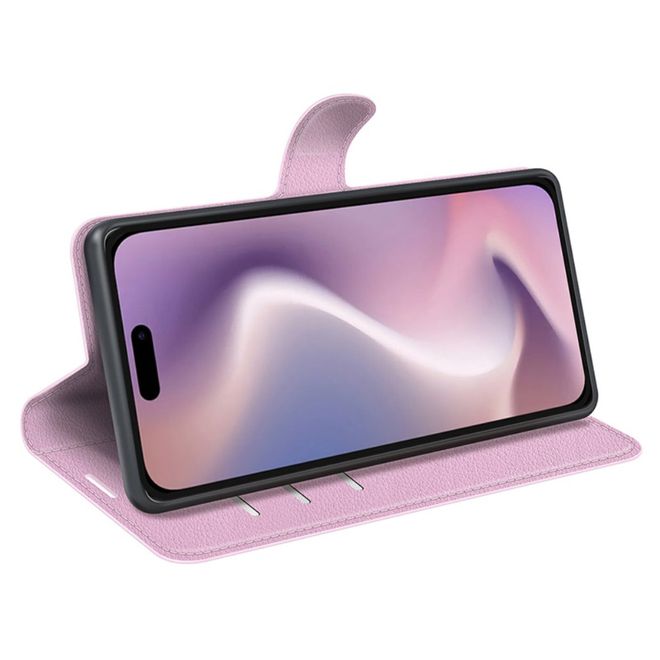 Étui pour iPhone 16 - Collection Litchi Leather Bookcover - Rose