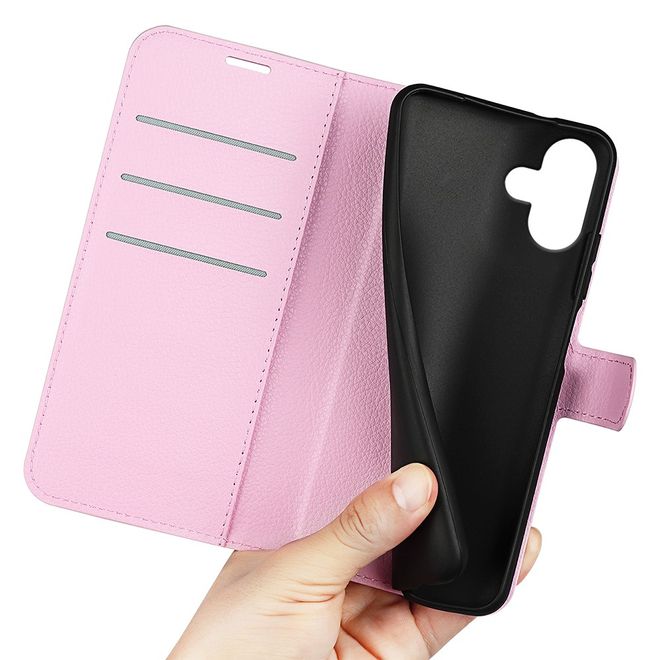 Étui pour iPhone 16 - Collection Litchi Leather Bookcover - Rose