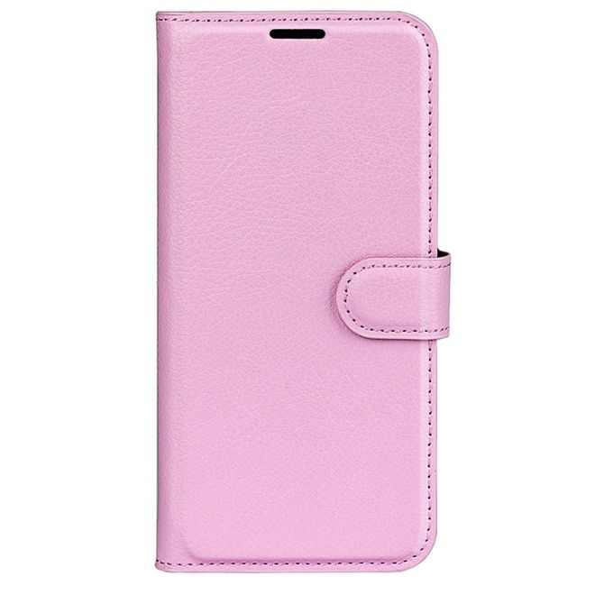 Étui pour iPhone 16 - Collection Litchi Leather Bookcover - Rose
