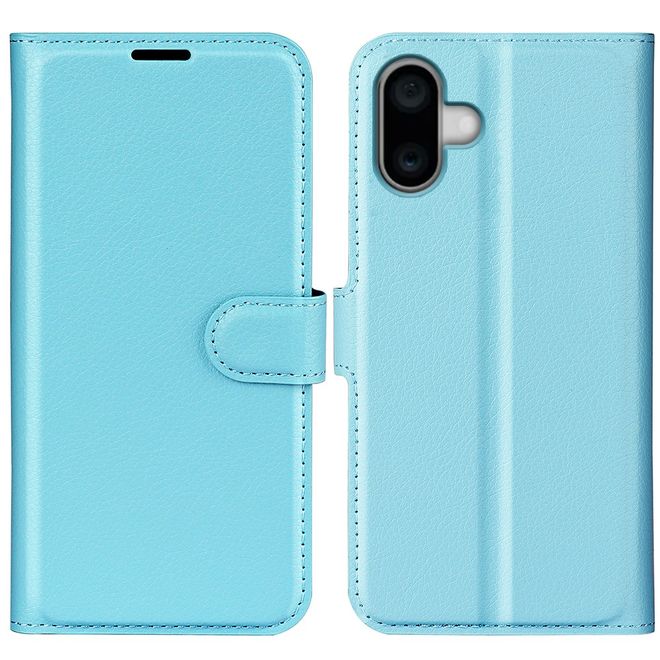 iPhone 16 Phone Case - Litchi Leather Bookcover Series - Blue
