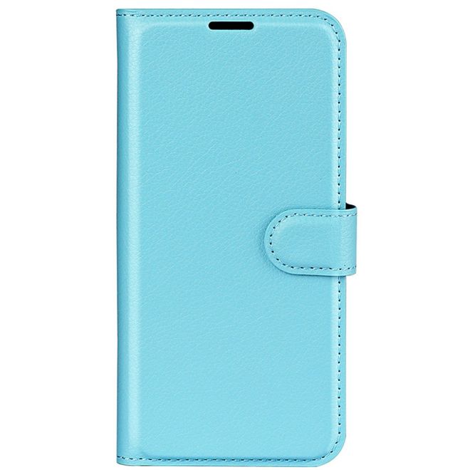 iPhone 16 Phone Case - Litchi Leather Bookcover Series - Blue