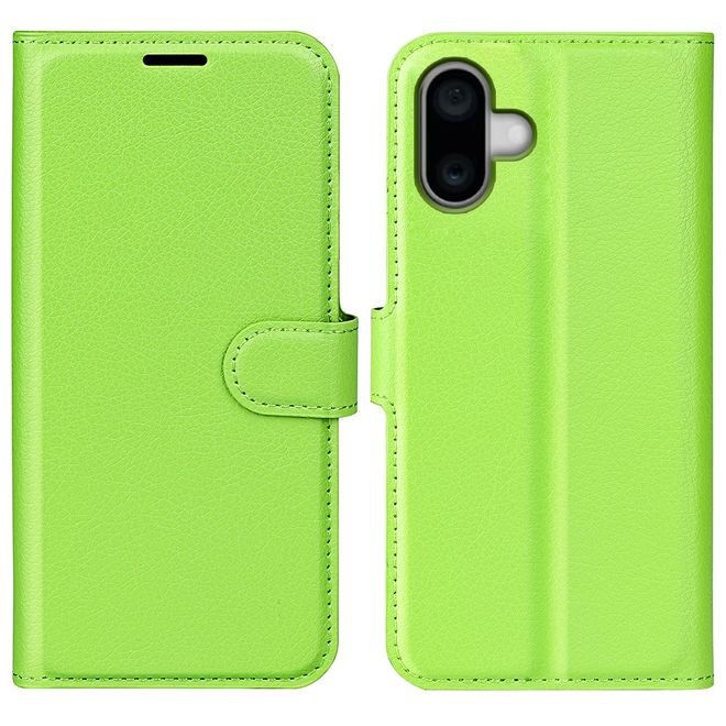 Étui pour iPhone 16 - Collection Litchi Leather Bookcover - Vert